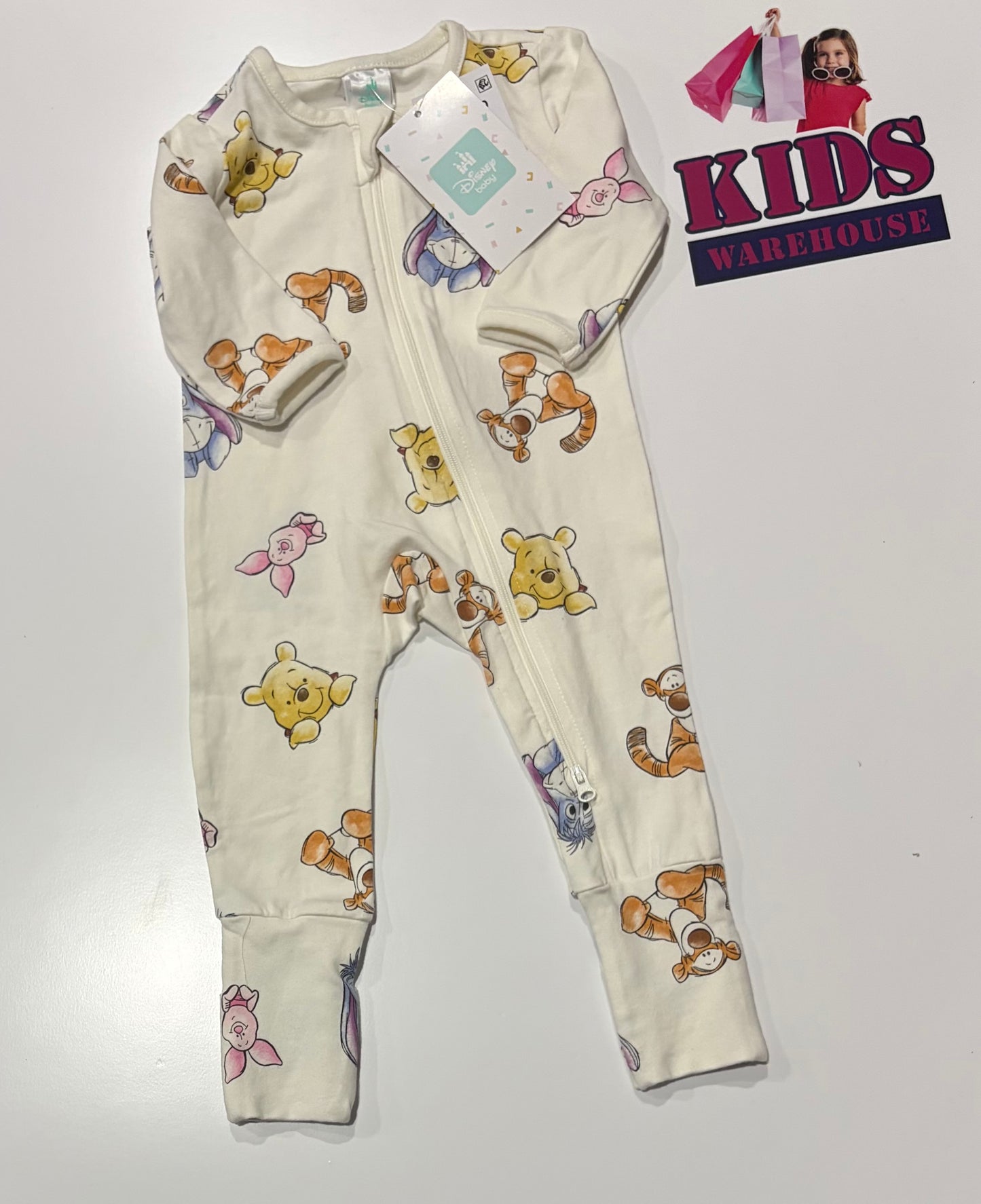 Not Used Disney White,  Winnie The Pooh Characters Print Jumpsuit Size 000