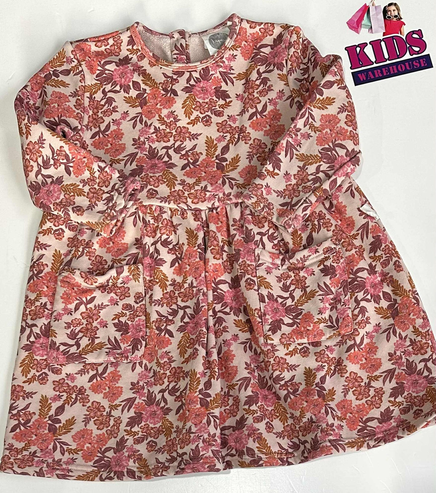 Kapow! Pink & Tan Dress With Flower Pattern Size 4