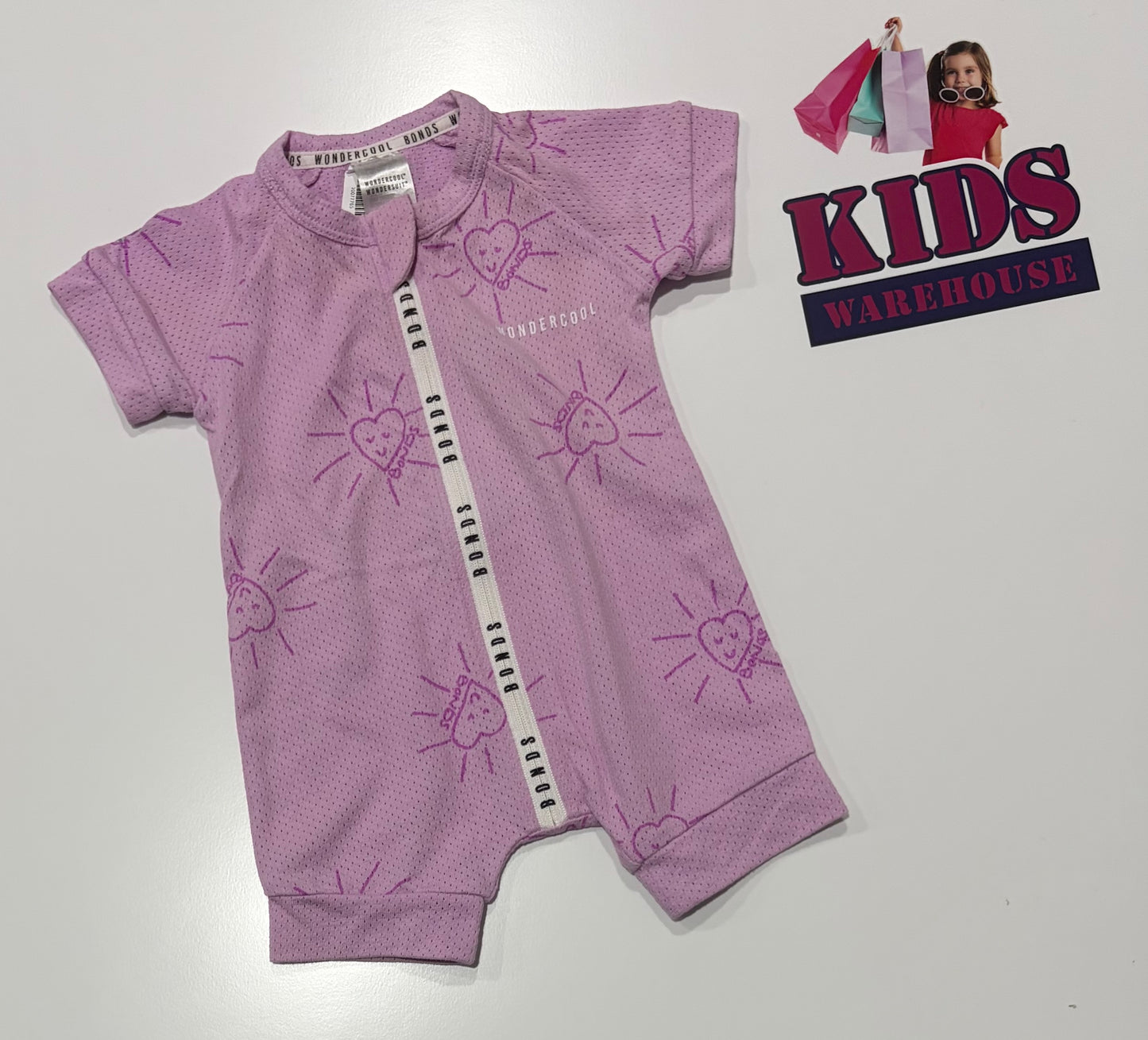 Bonds Wondercool Purple, Heart Print Jumpsuit Size 000
