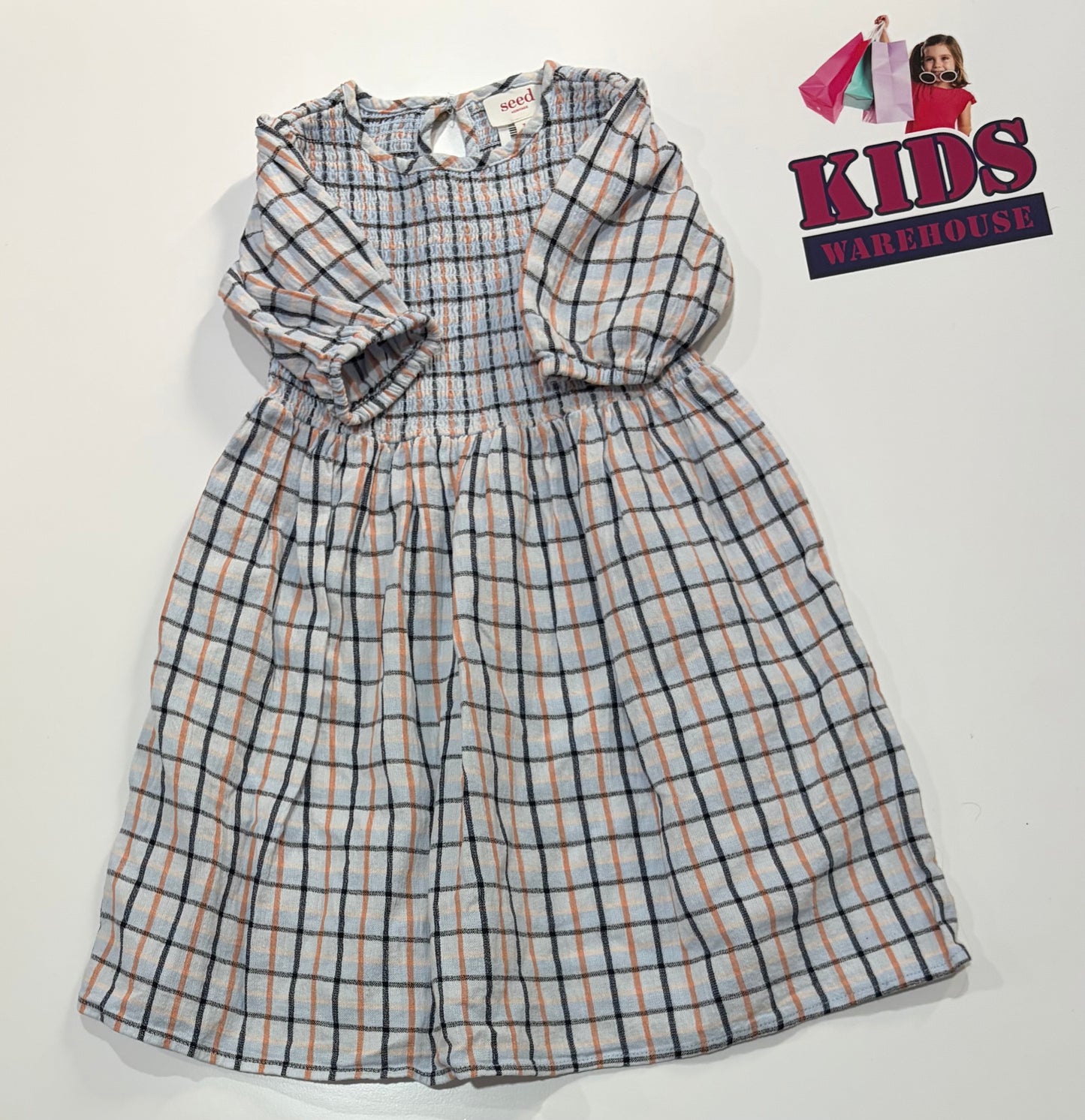 Seed Heritage Blue, Brown, Black Check Print Dress Size 3