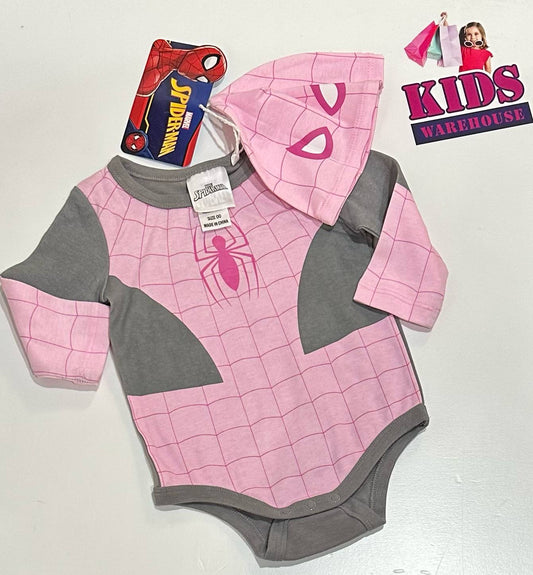 Marvel Pink & Grey Spiderman Bodysuit With Hat Size 00
