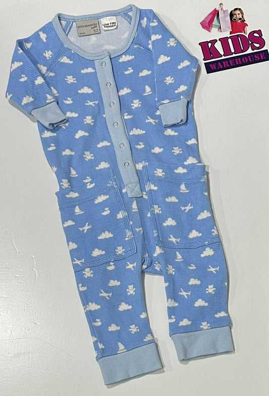 Peter Alexander Blue Jumpsuit With White Cloud & Plane Pattern Size 00