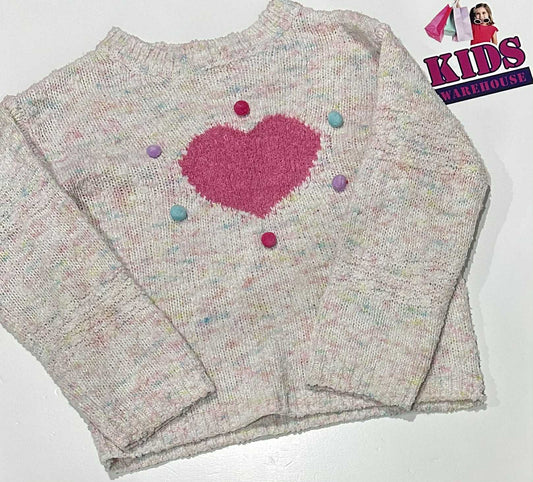 Milkshake White Knit Jumper With Heart Print Size 8