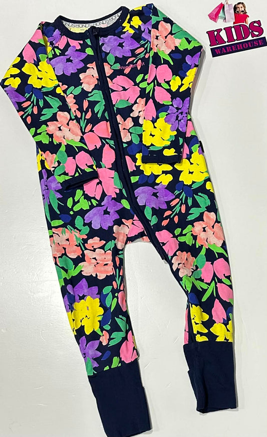 Bonds Dark Blue Wondersuit With Pink & Yellow Flower Pattern Size 2
