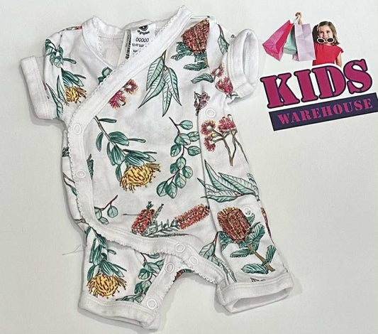 Dymples White Bodysuit With Yellow & Red Flower Pattern Size 00000