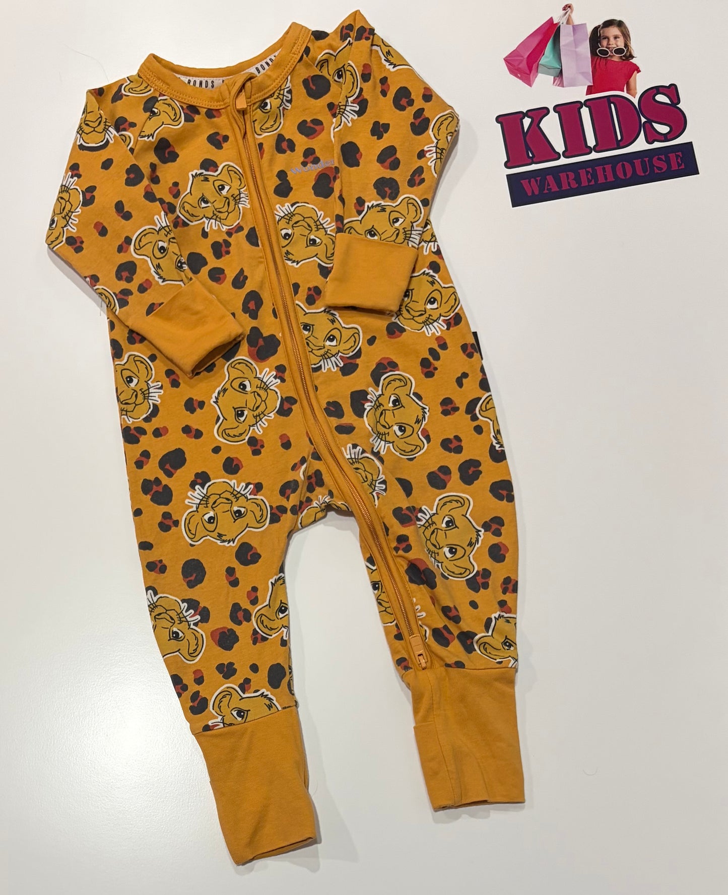 Disney x Bonds Wondersuit Orange, Simba Print Jumpsuit Size 00