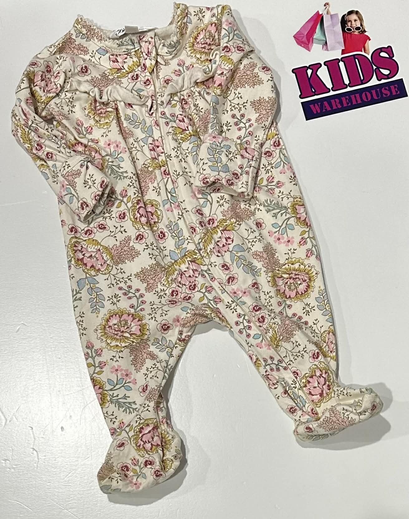 Bebe White Jumpsuit With Pink & Yellow Flower Pattern Size 000