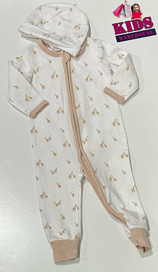 4Baby White & Cream Jumpsuit With Giraffe Pattern Size 0