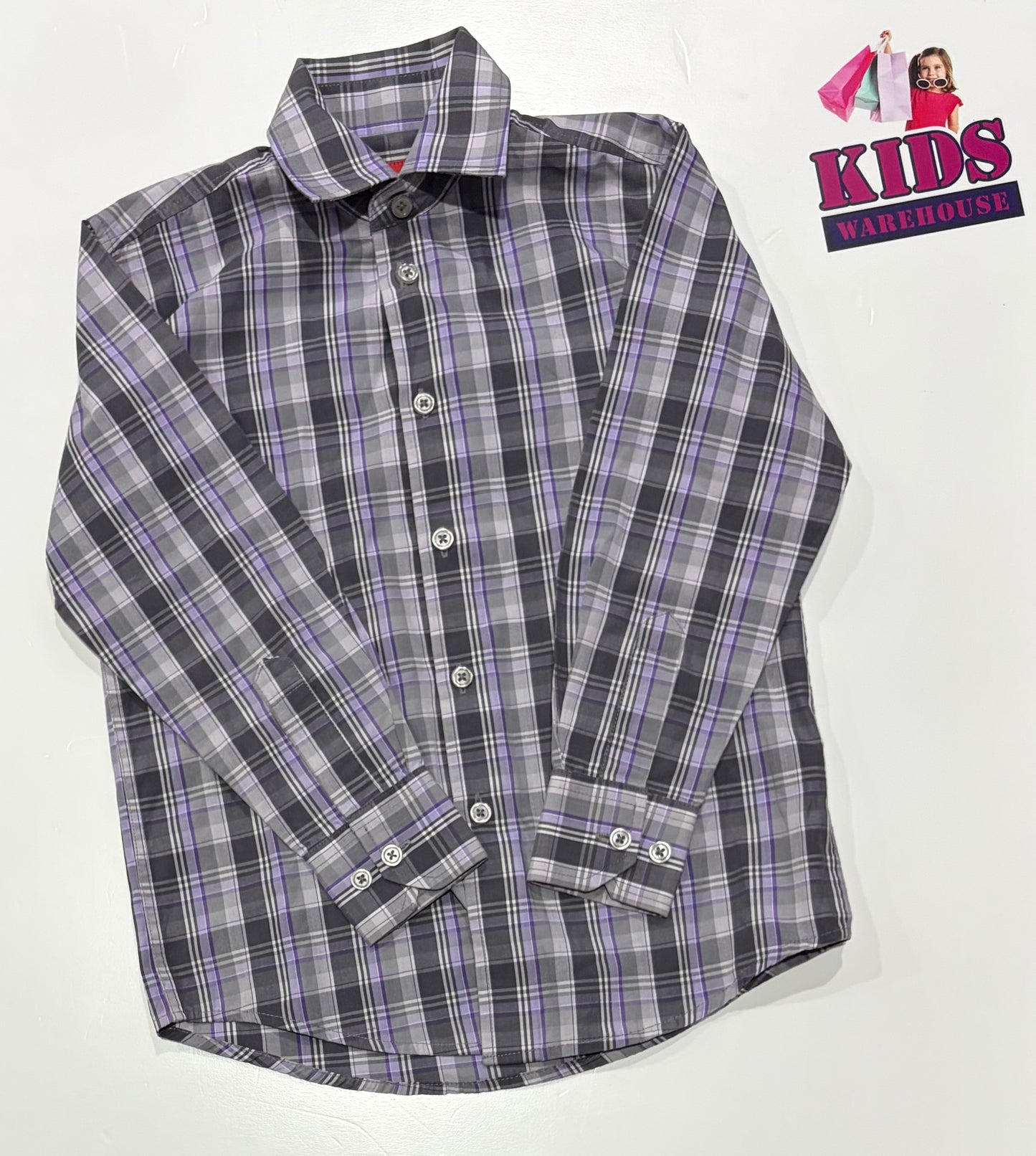 Fred Bracks Grey, Purple Check Long Sleeve Top Size 8
