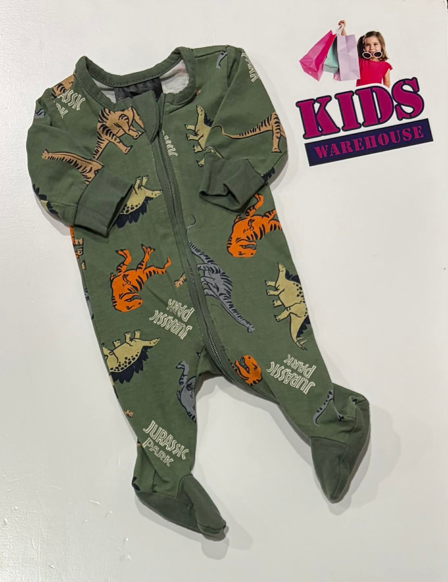 Premmie Jurassic Park Dark Green Jumpsuit With Dinosaur Pattern Size 00000