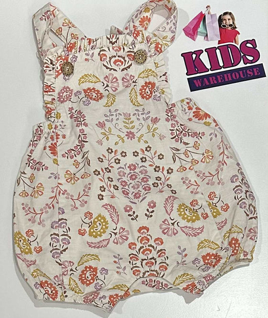 PureBaby White Bodysuit With Pink & Orange Flower Pattern Size 00