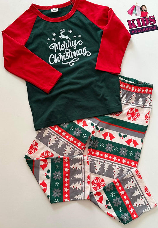 Red, White & Green Christmas Pattern Print Pyjama Set Size 4