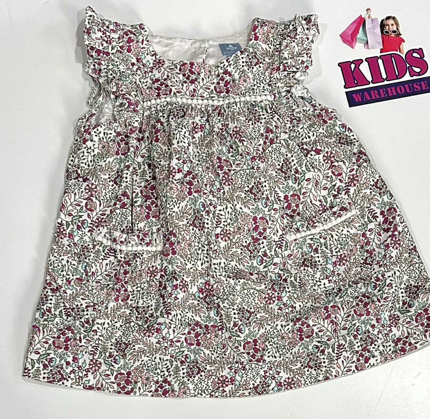 Baby Gap White Dress With Purple & Green Flower Pattern Size 1