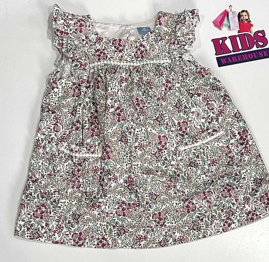 Baby Gap White Dress With Purple & Green Flower Pattern Size 1
