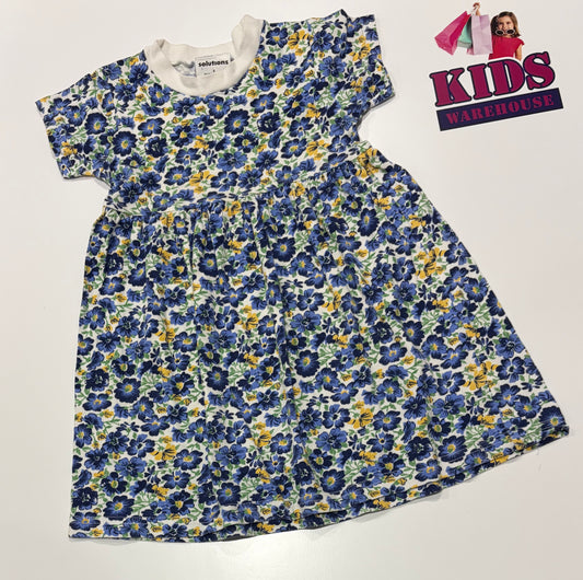 Solutions White, Blue Floral Print Dress Size 4