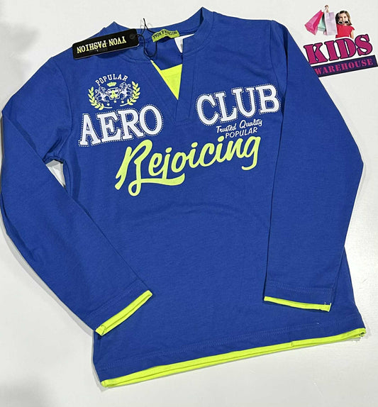 New Yvon Fashion Blue & Yellow Long Sleeve Top Size 10