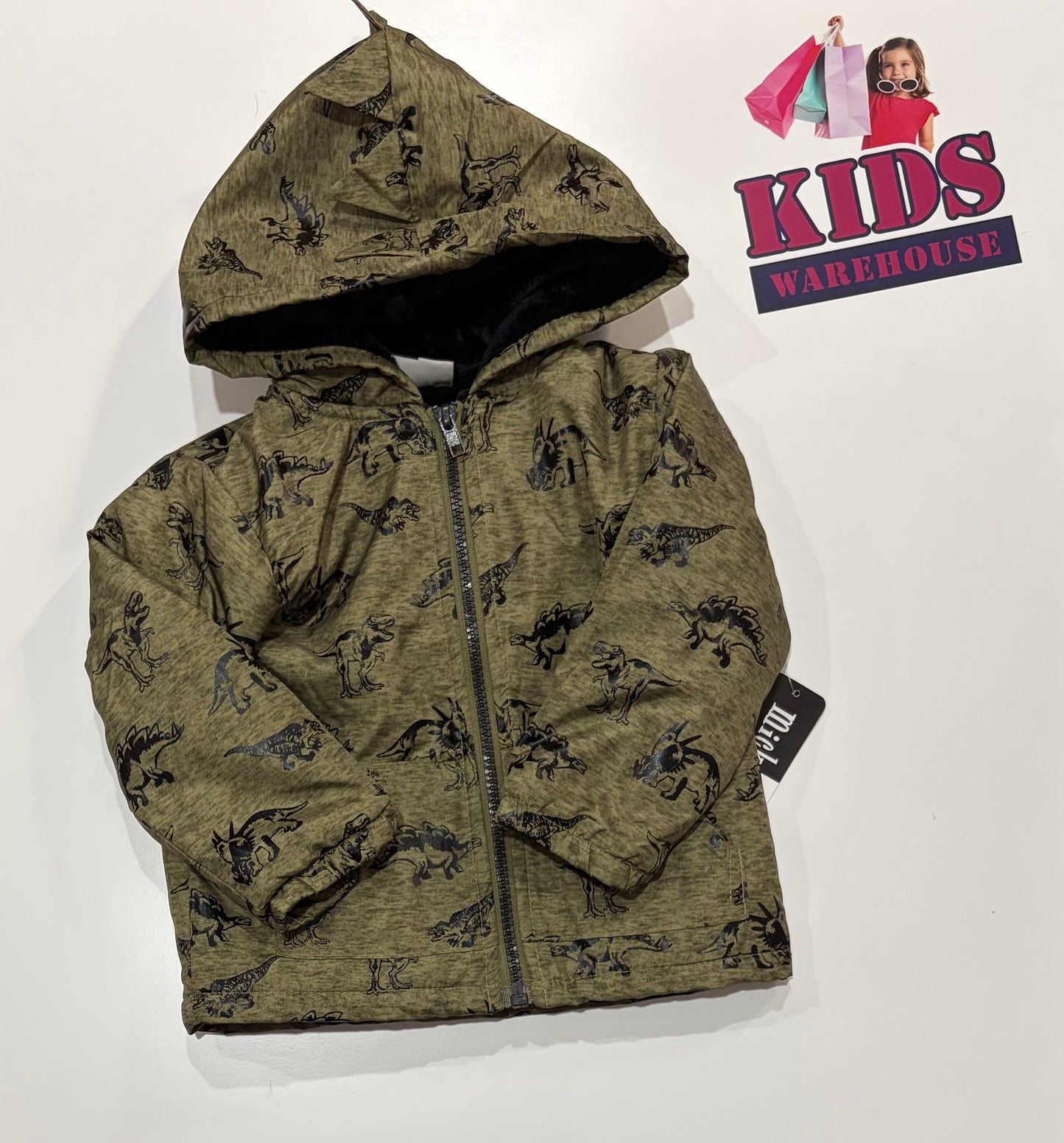 Mick Mack Green, Black Dinosaur Print Puffer Jacket Size 1