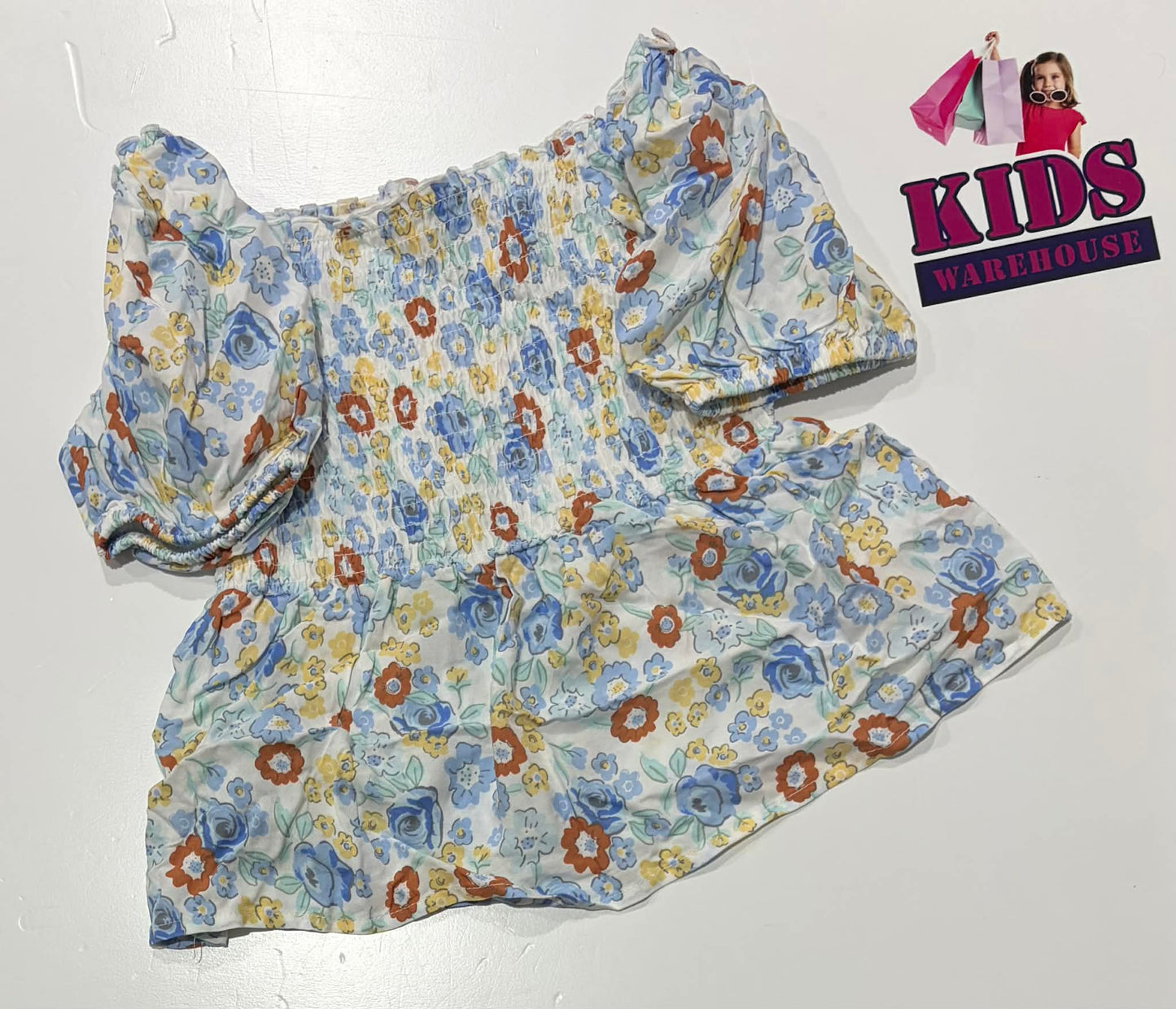 Not Used K-D White & Blue Dress With Flower Pattern Size 10 (RRP $18)