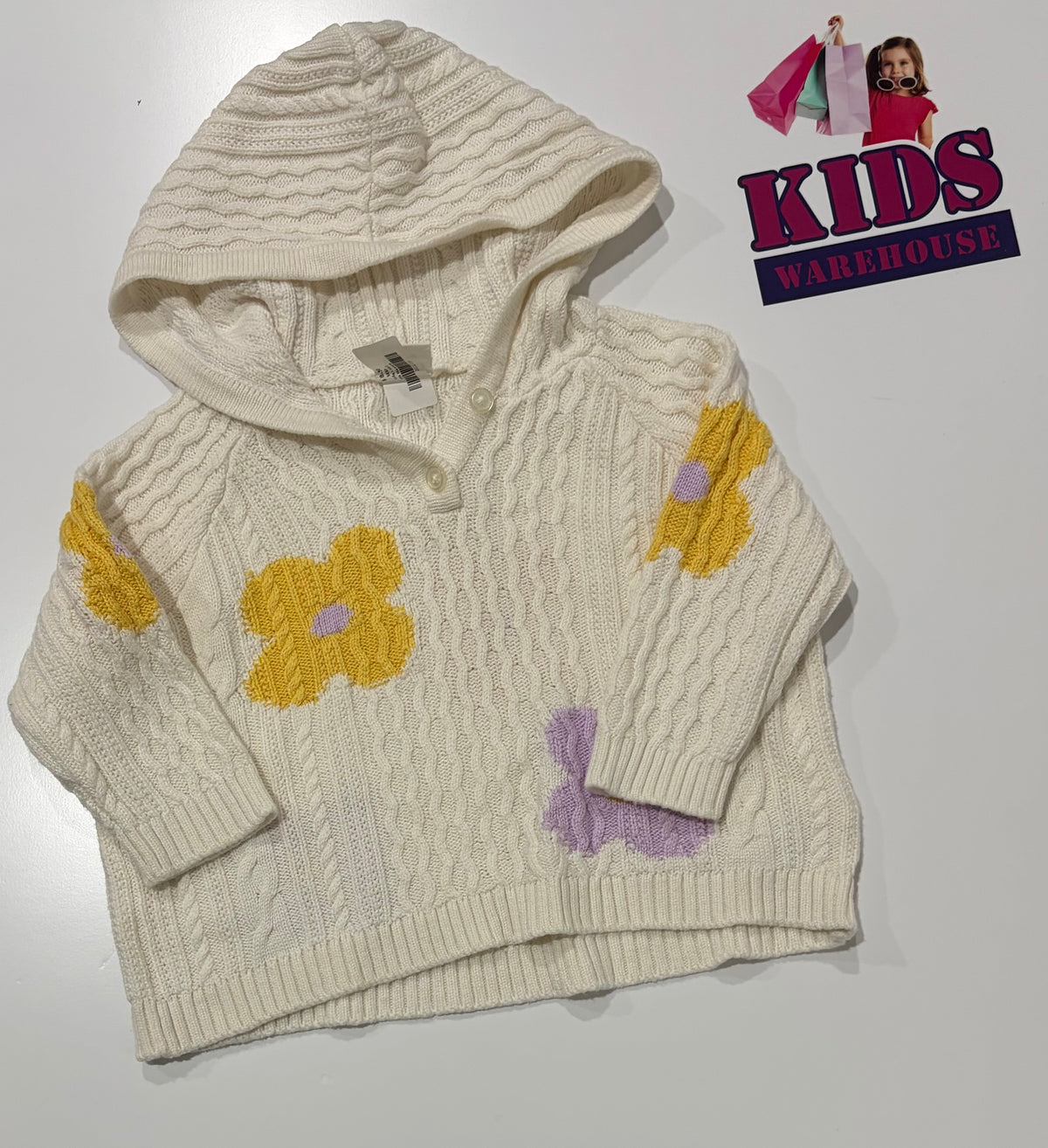 Seed Heritage White, Purple, Yellow Flower Print Knit Hoodie Size 2