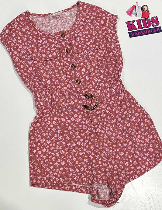 Cotton On Red Bodysuit With Pink Flower Pattern Size 7