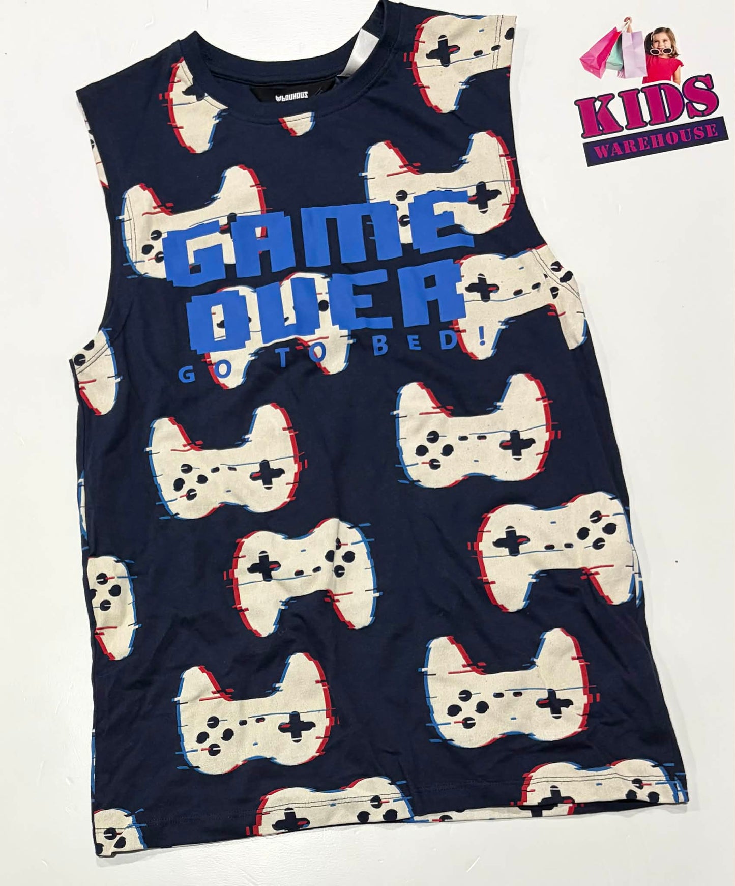 Not Used Bauhaus Dark Blue Singlet With “Game Over” Print Size 14