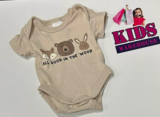 Premmie Baby Berry Brown Bodysuit With “All Good In The Wood” Print Size 00000