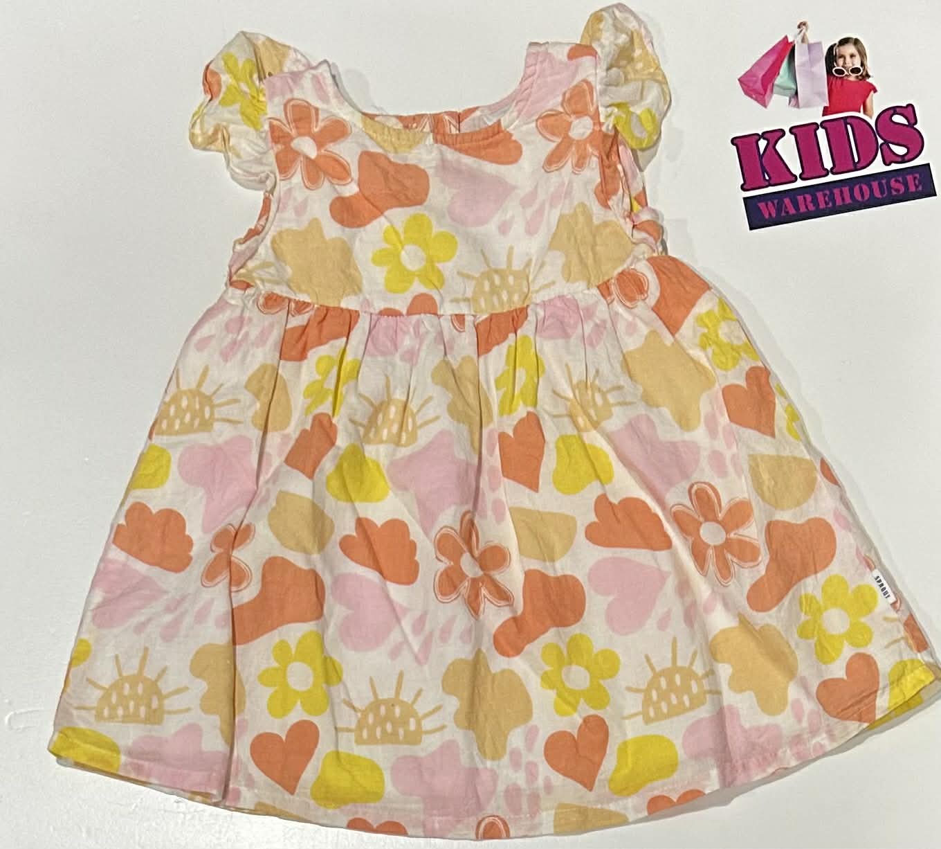 Sprout White Dress With Pink & Yellow Sun & Flower Pattern Size 0