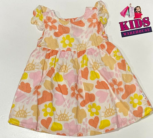 Sprout White Dress With Pink & Yellow Sun & Flower Pattern Size 0