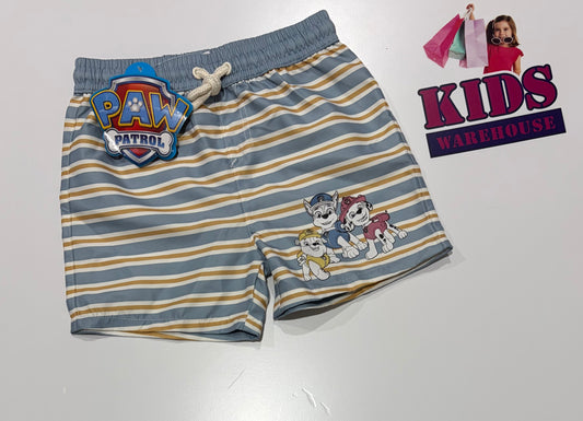 Not Used Paw Patrol Blue, Yellow Stripe Swim Shorts Size 4