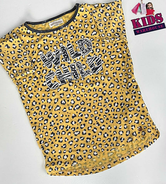 Milkshake Yellow Top With Black Leopard Pattern & “Wild Child” Print Size 8