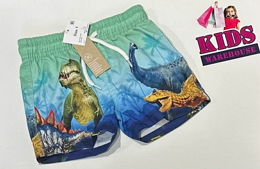 New Anko Green & Blue Swim Shorts With Dinosaur Pattern Size 1