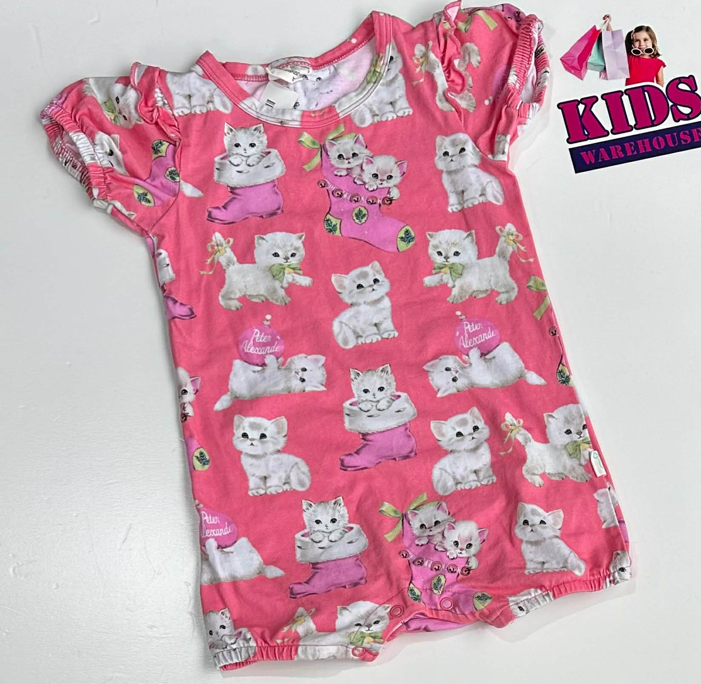 Peter Alexander Pink Top With White Cat Pattern Size 2