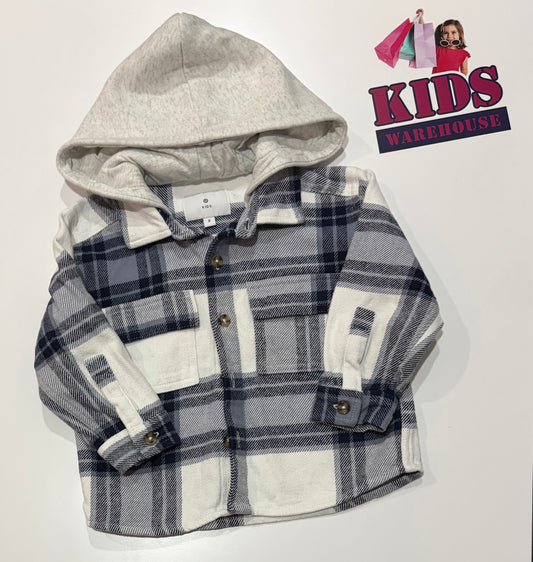 White, Navy Blue, Blue Stripe Check Hoodie Size 2