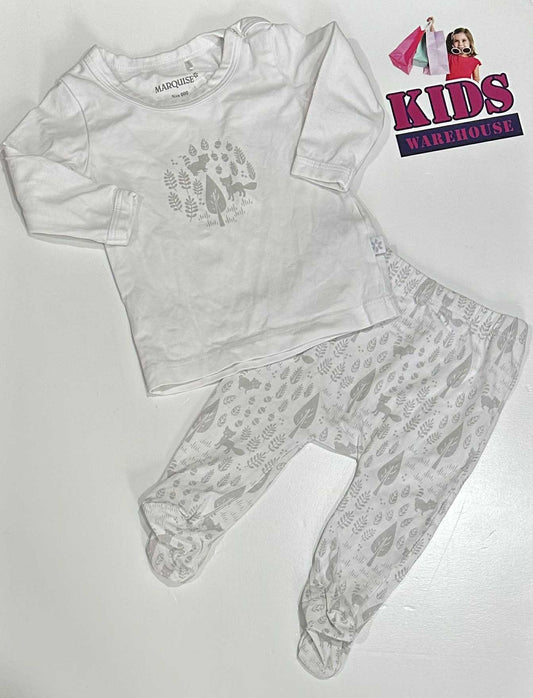 Marquise White & Grey 2 Piece PJ Set With Forest Pattern Size 000