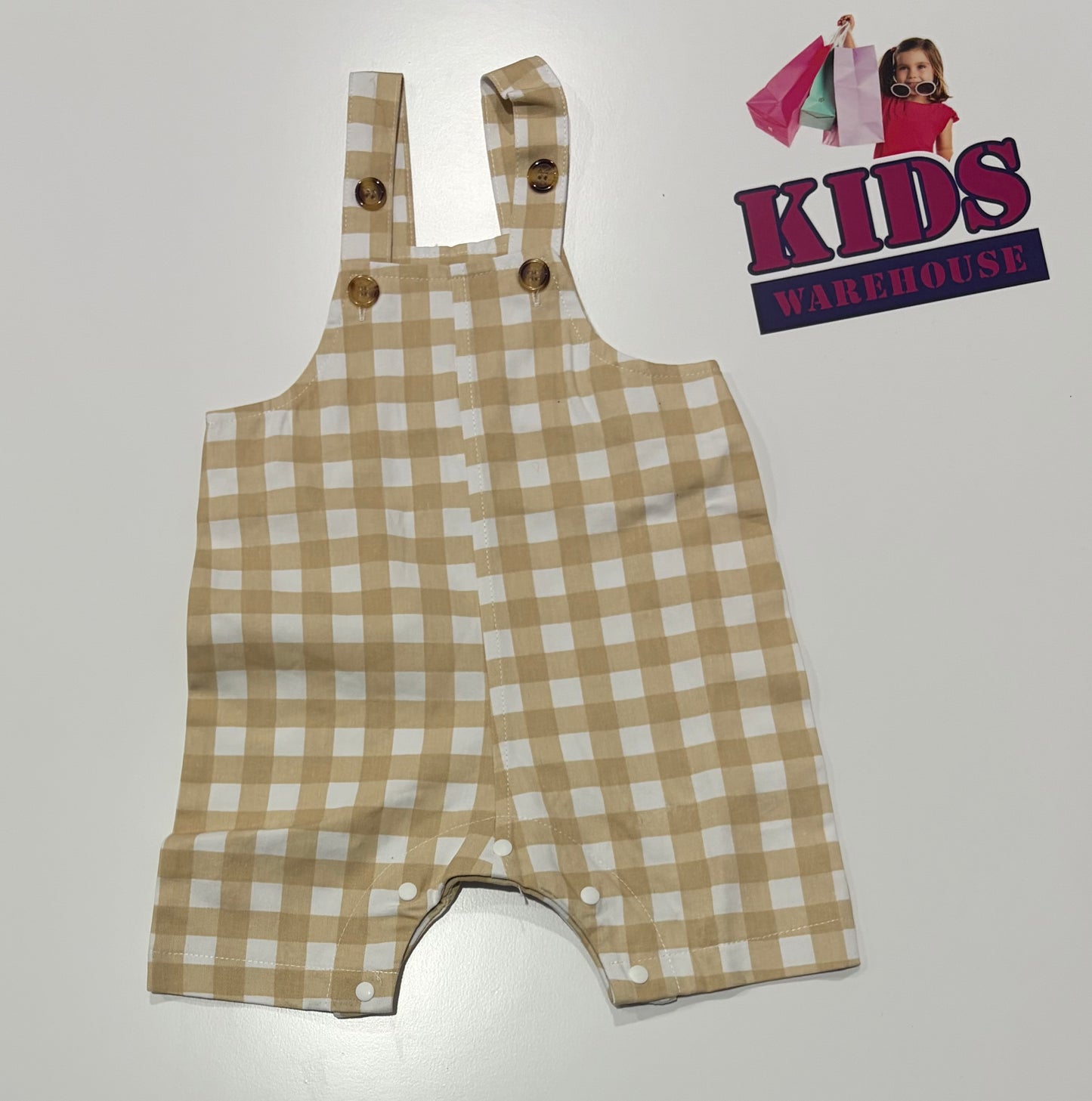 Tan, White Check Print Playsuit Size 00