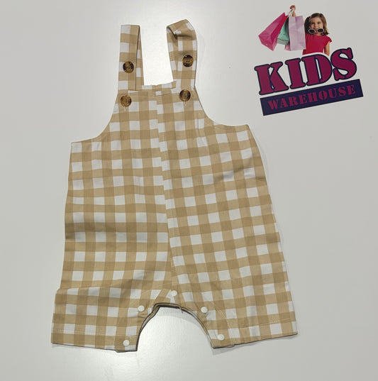 Tan, White Check Print Playsuit Size 00