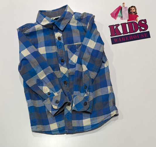 John Lewis Blue, Grey, White Check Print Top Size 4