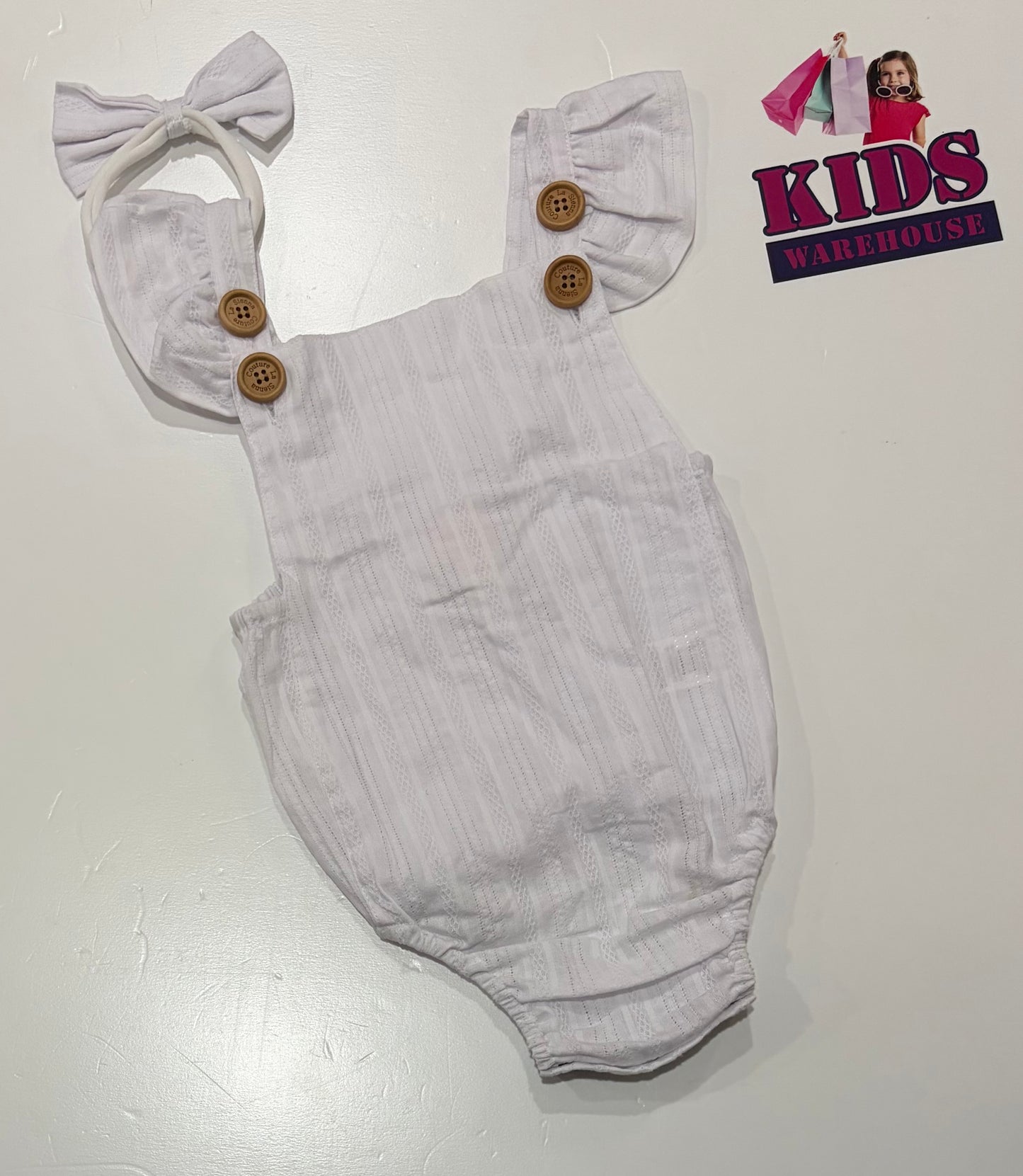 La Sienna Couture White Ruffle Bodysuit & Headband Size 2