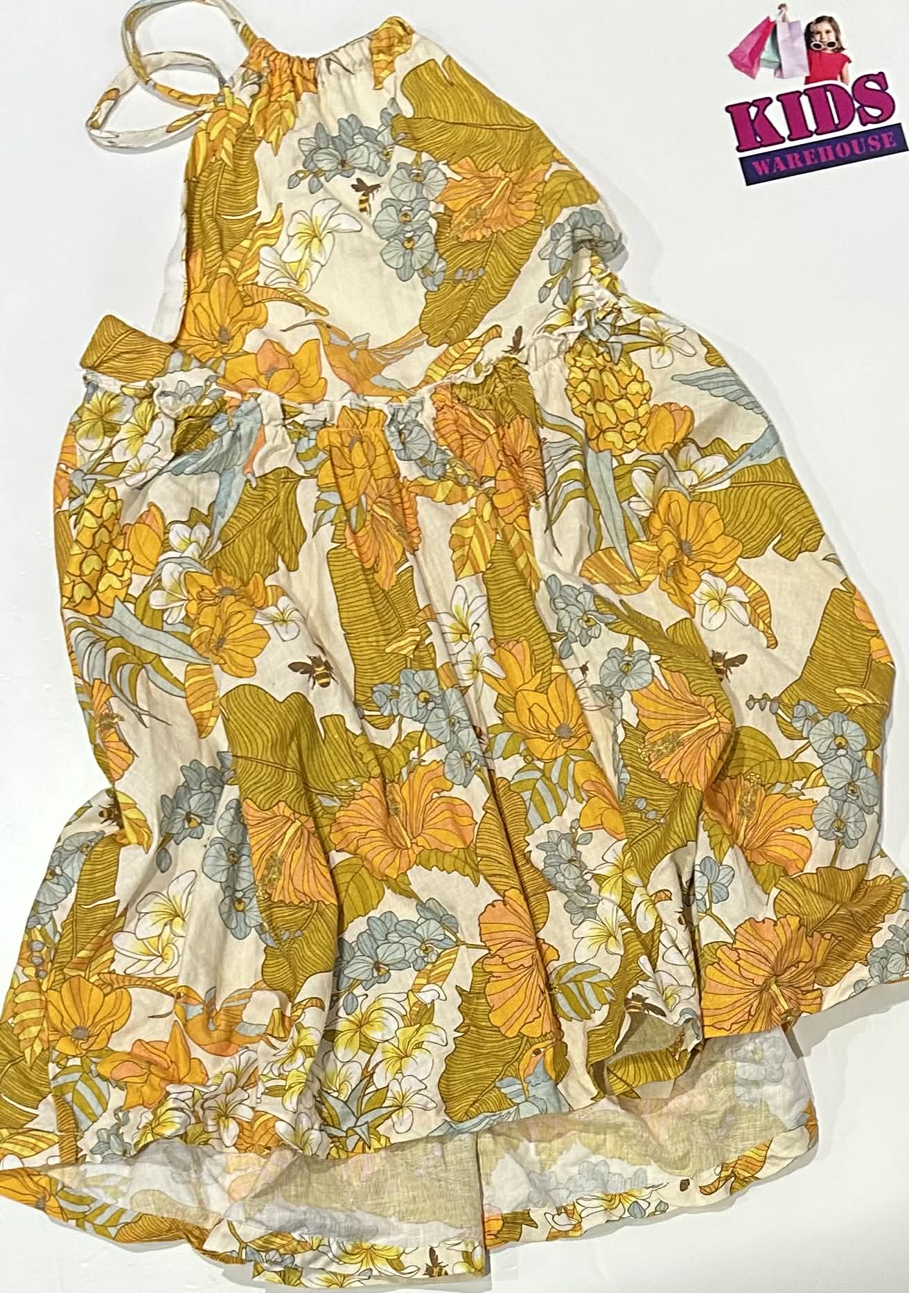 Munster Yellow & White Dress With Flower Pattern Size 14