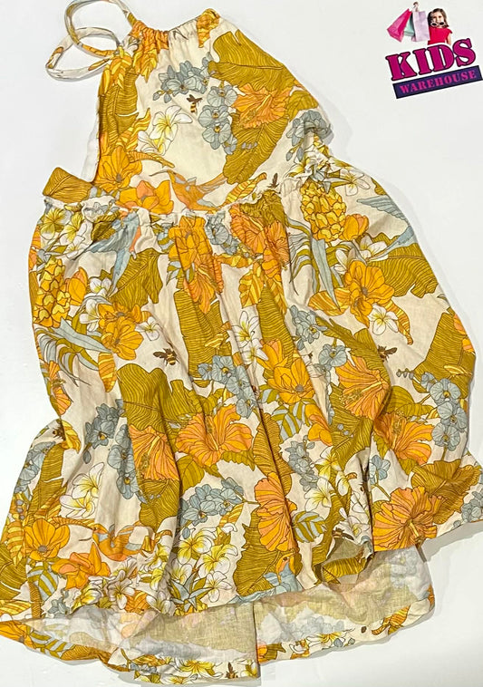 Munster Yellow & White Dress With Flower Pattern Size 14
