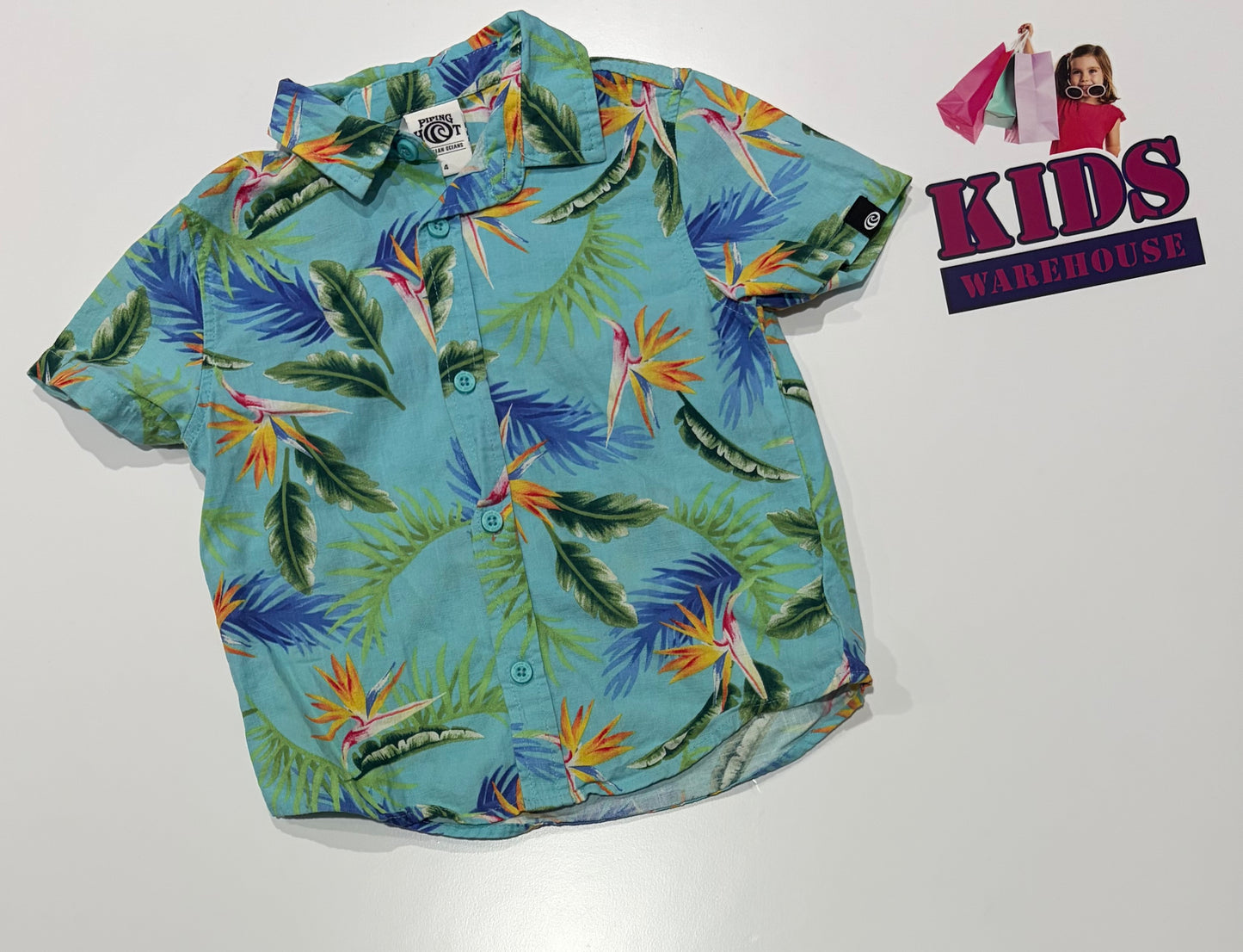 Piping Hot Blue, Floral Print Top Size 4