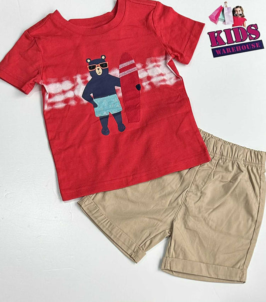 Pekkle Red & Brown 2 Piece PJ Set Size 2