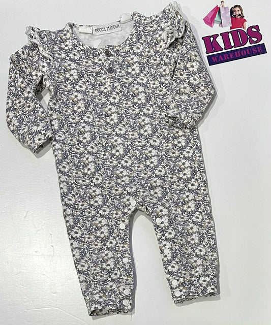 Rocca Madden White & Blue Jumpsuit With Flower Pattern Size 1