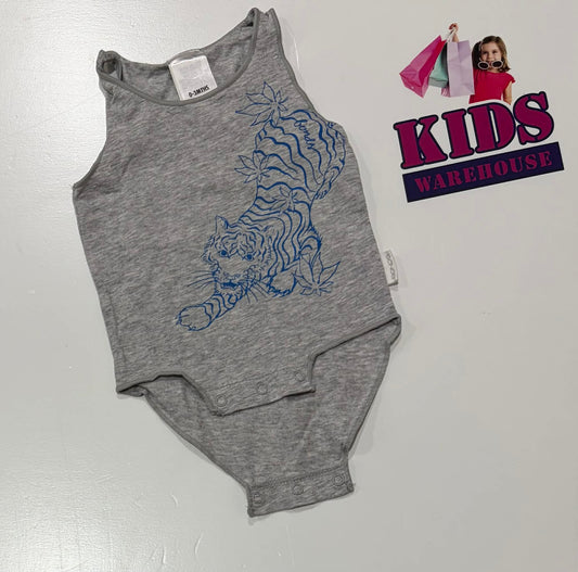 Bonds Grey Bodysuit With Blue Tiger Print Size 0000