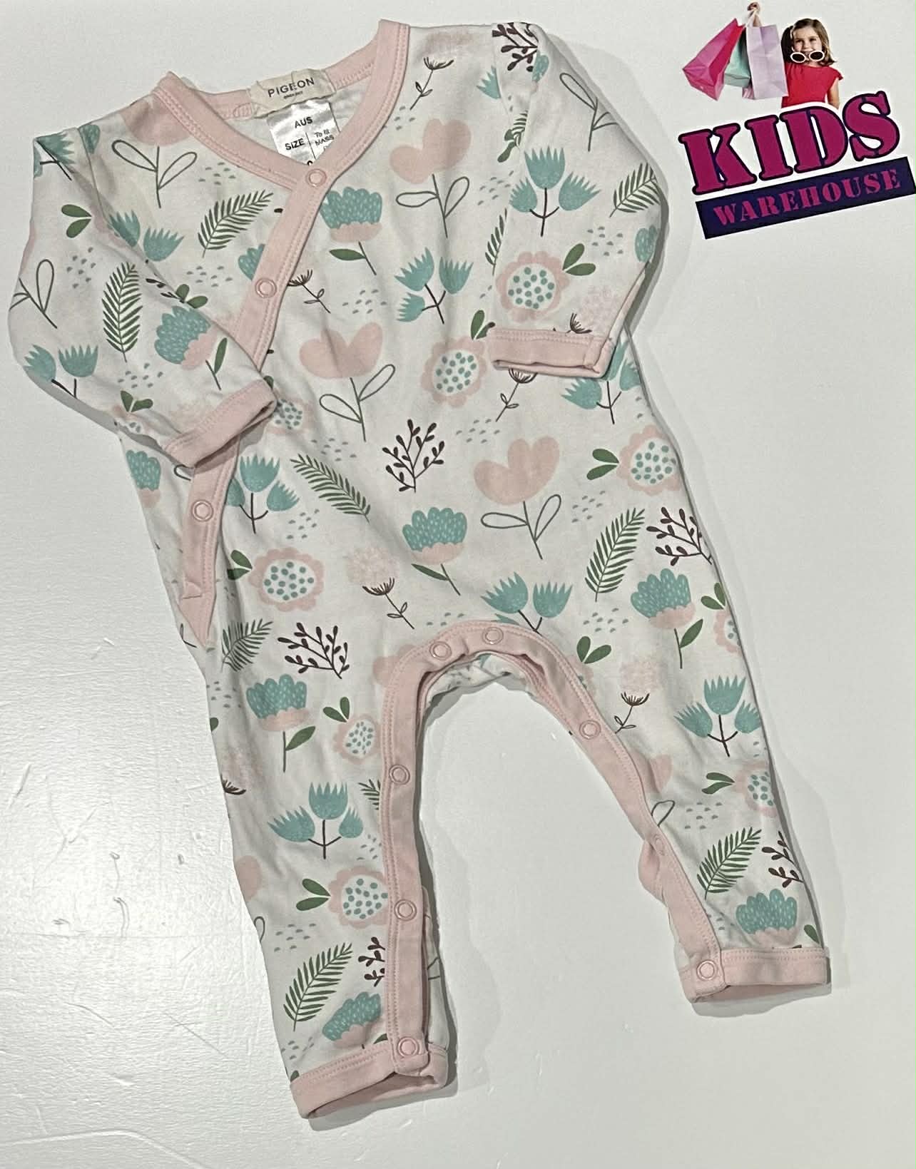 Pigeon Organics White & Pink Jumpsuit With Leaf & Flower Pattern Size 000