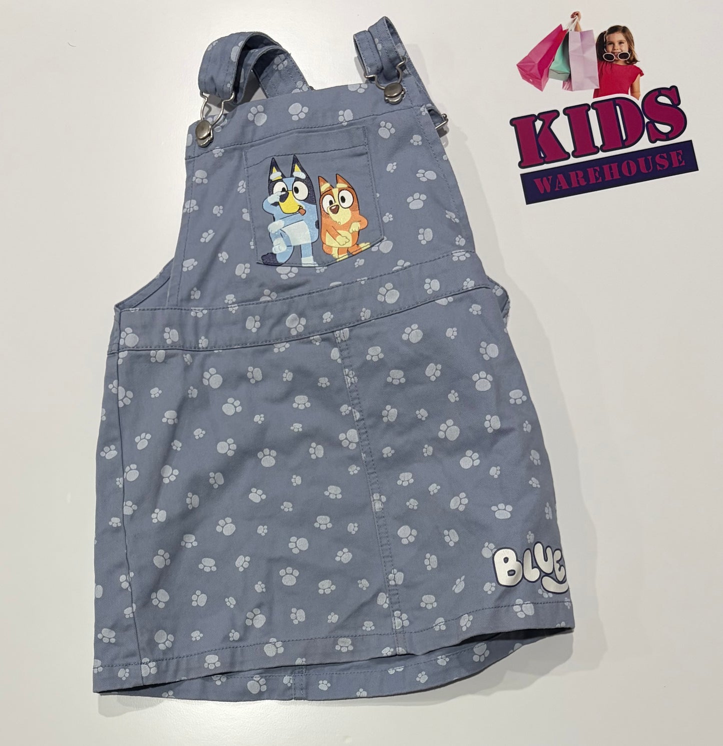 Bluey Blue, Polka Paw Print Denim Dress Size 4