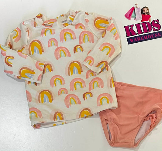 Target White & Pink 2 Piece Swim Set With Rainbow Pattern Size 0