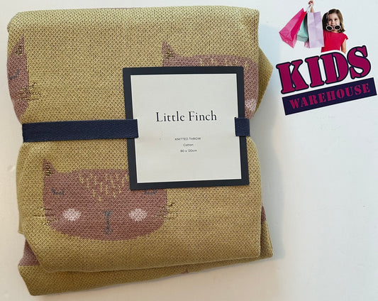New Little Finch Lola Cat Knitted Throw Mustard