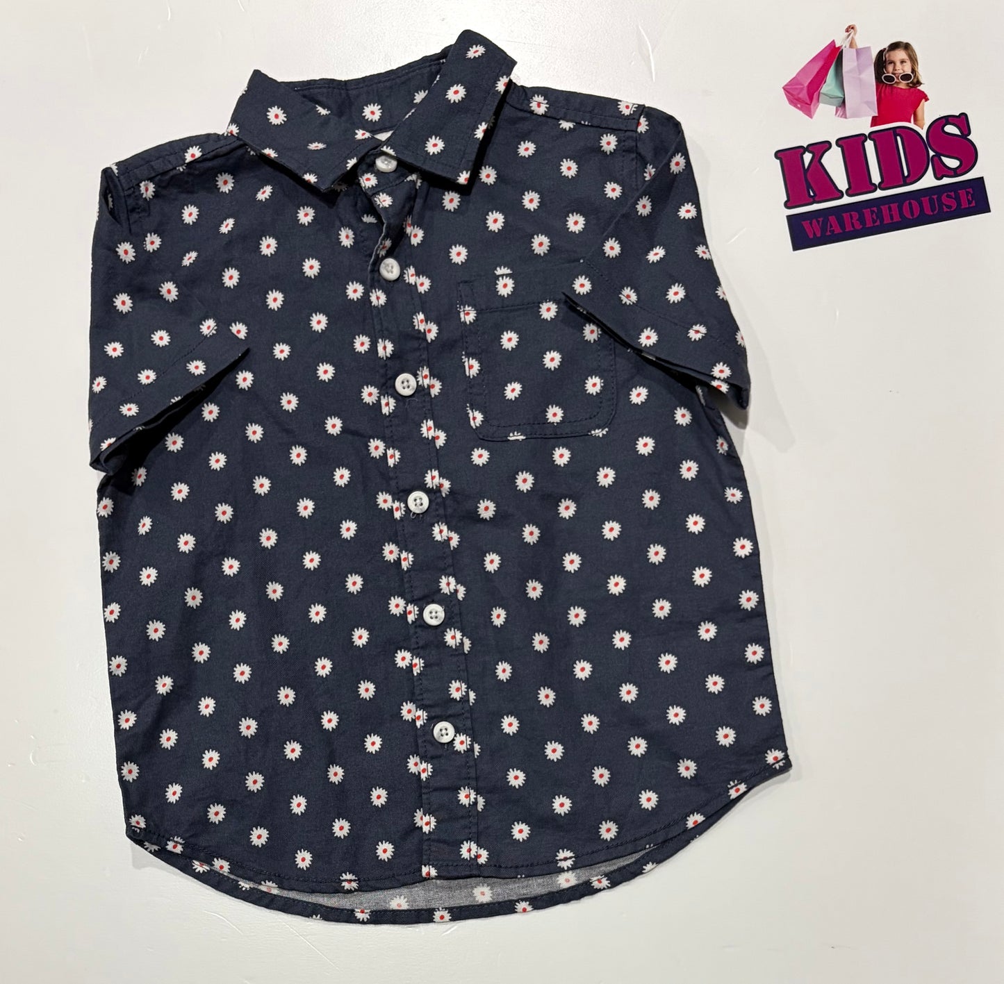 Cotton On Grey, White Flowet Polka Print Top Size 4