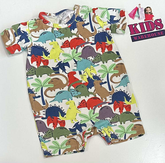 Cotton On White Bodysuit With Multicoloured Dinosaur Pattern Size 1